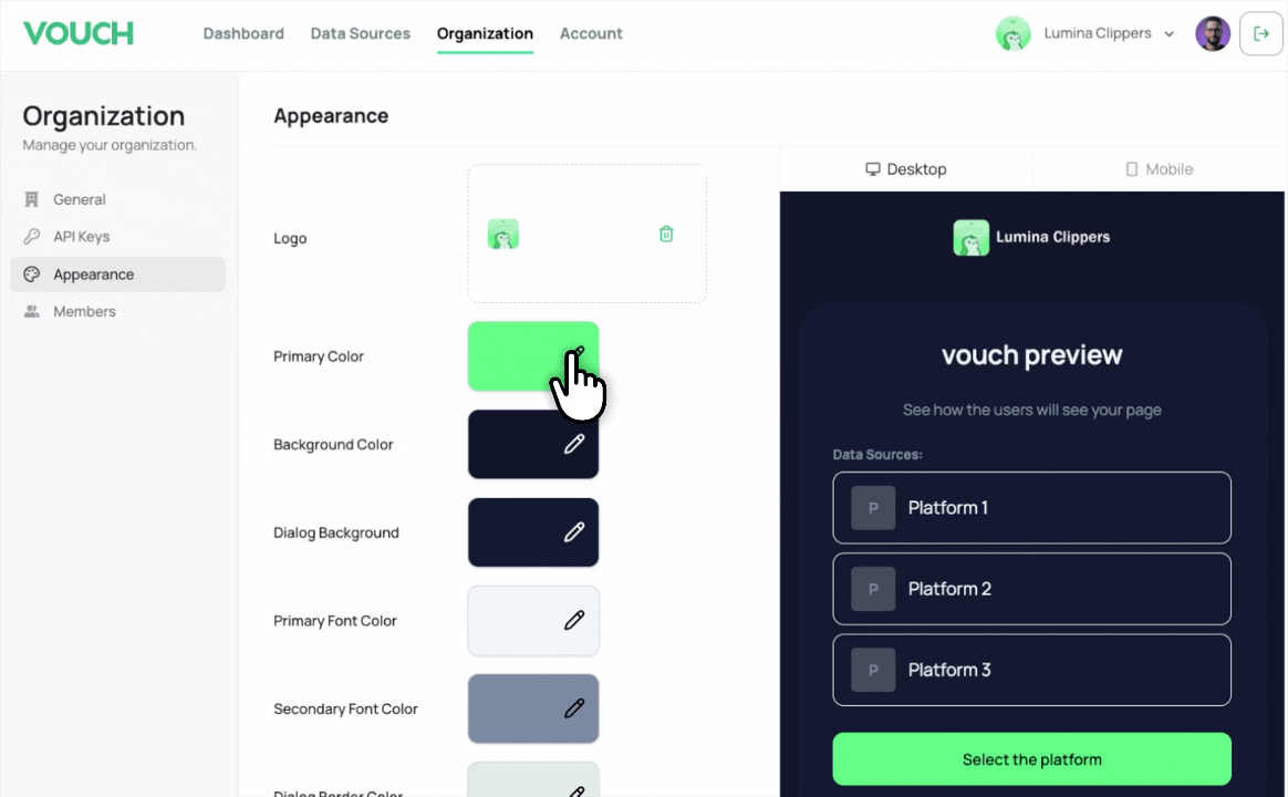 Customizing organization appearance in the Vouch dashboard